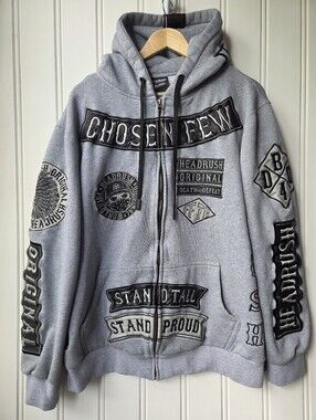 Headrush Zip Up Grey Black Biker Hoodie Mens 3XL